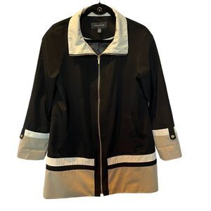 Jones New York Women's Swing Coat Colorblock Size Medium Black/tan/cream